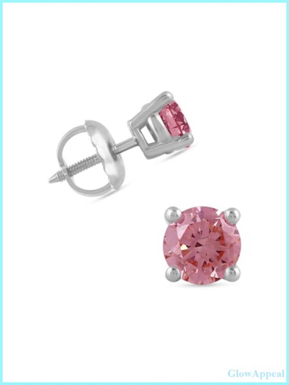 14K White Gold Pink Lab Grown Diamond Stud Earrings Screw Back